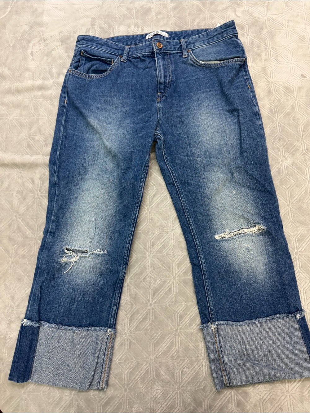 Zara Distressed Blue Cuffed Women’s Jeans